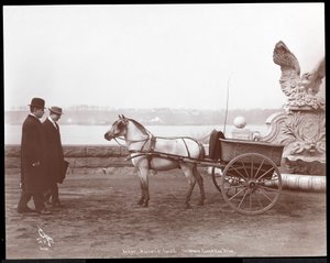 Två män, ponny och vagn, New York, 1910 eller 1911 (silvergelatintryck)